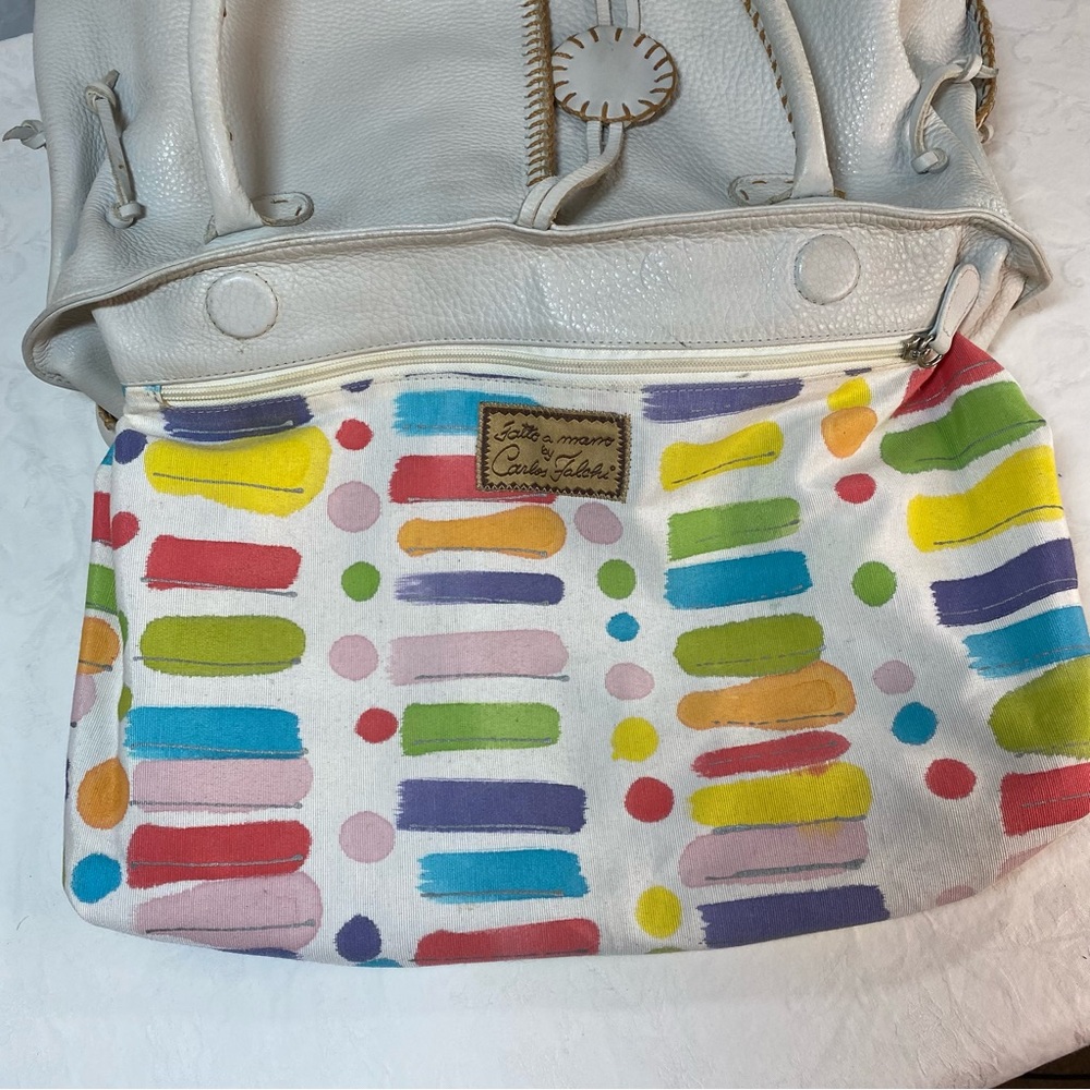 Carlos Falchi Fatto a Mano Large Bone White Leather Whipstitch Tote Shoulder Bag - Picture 9 of 15